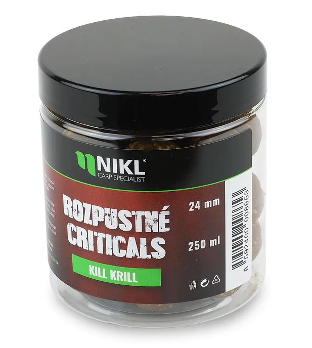 Levně Nikl rozpustné criticals boilie kill krill 250 ml - 14 mm