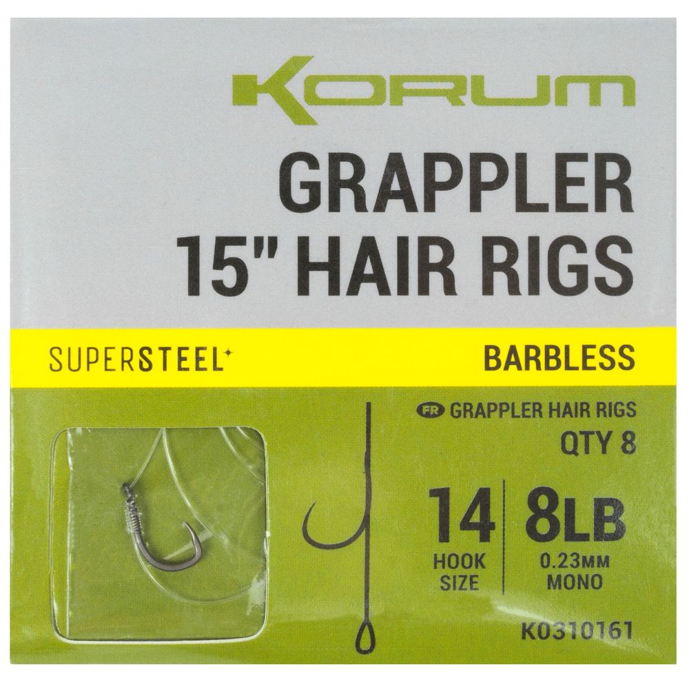 Levně Korum návazec grappler 15” hair rigs barbless 38 cm - velikost háčku 14 průměr 0,23 mm nosnost 8 lb