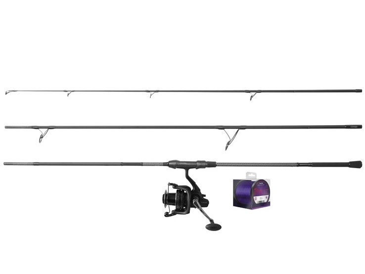 Delphin kaprařský set corsablack nero prut 3,6 m 3 lb 3-díl + naviják 6t + vlasec 0,30 mm