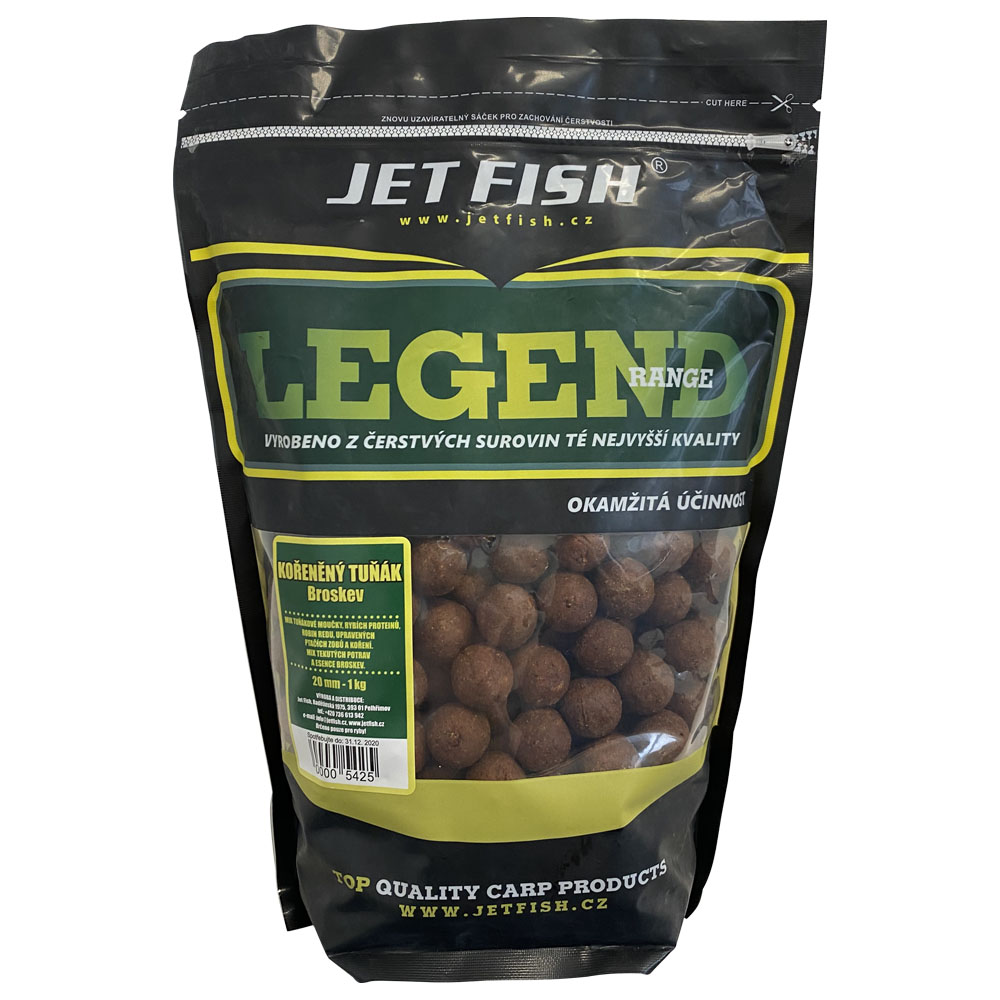 Levně Jet fish boilie legend kořeněný tuňák + a.c. broskev-1 kg 20 mm