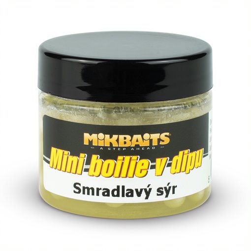 Mikbaits mini boilie v dipu 6-8 mm 50 ml-smradlavý sýr