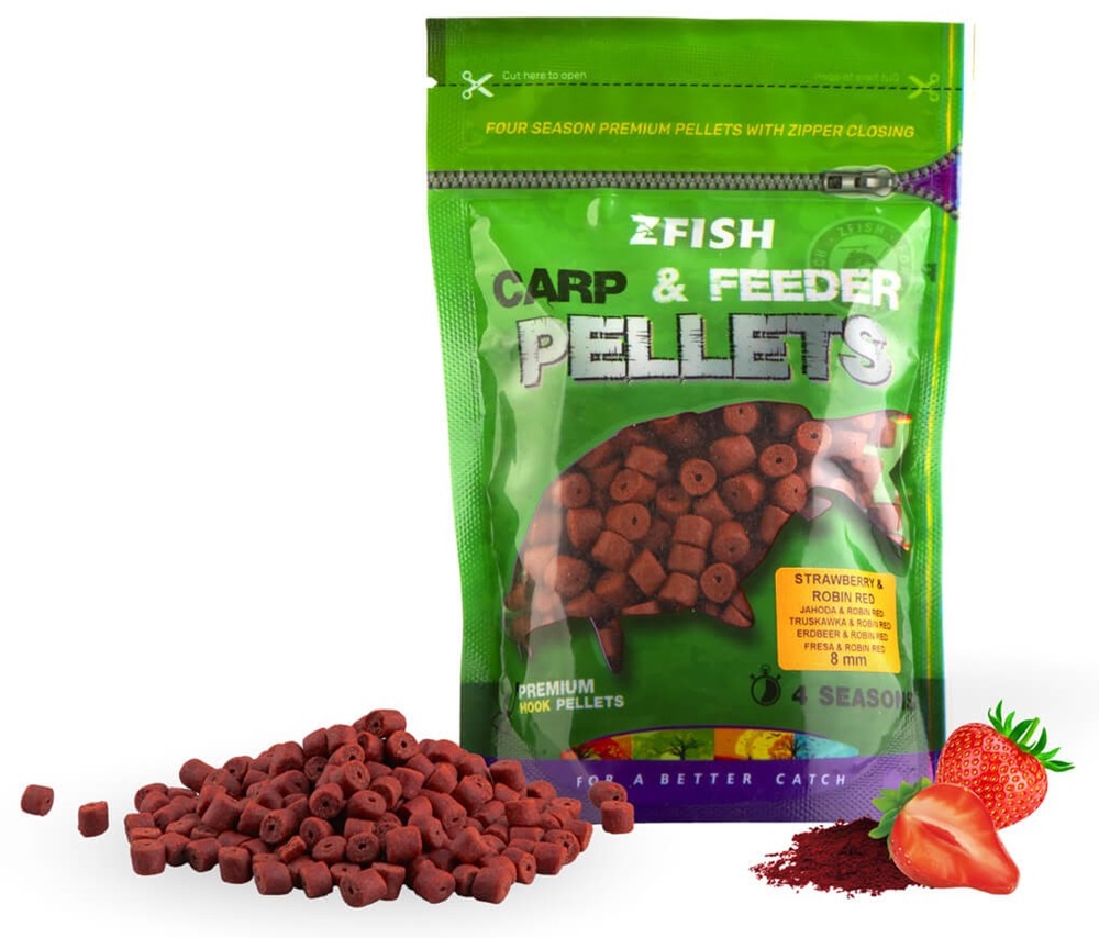 Levně Zfish chytací pelety carp & feeder pellets 8 mm 200 g - strawberry robin red