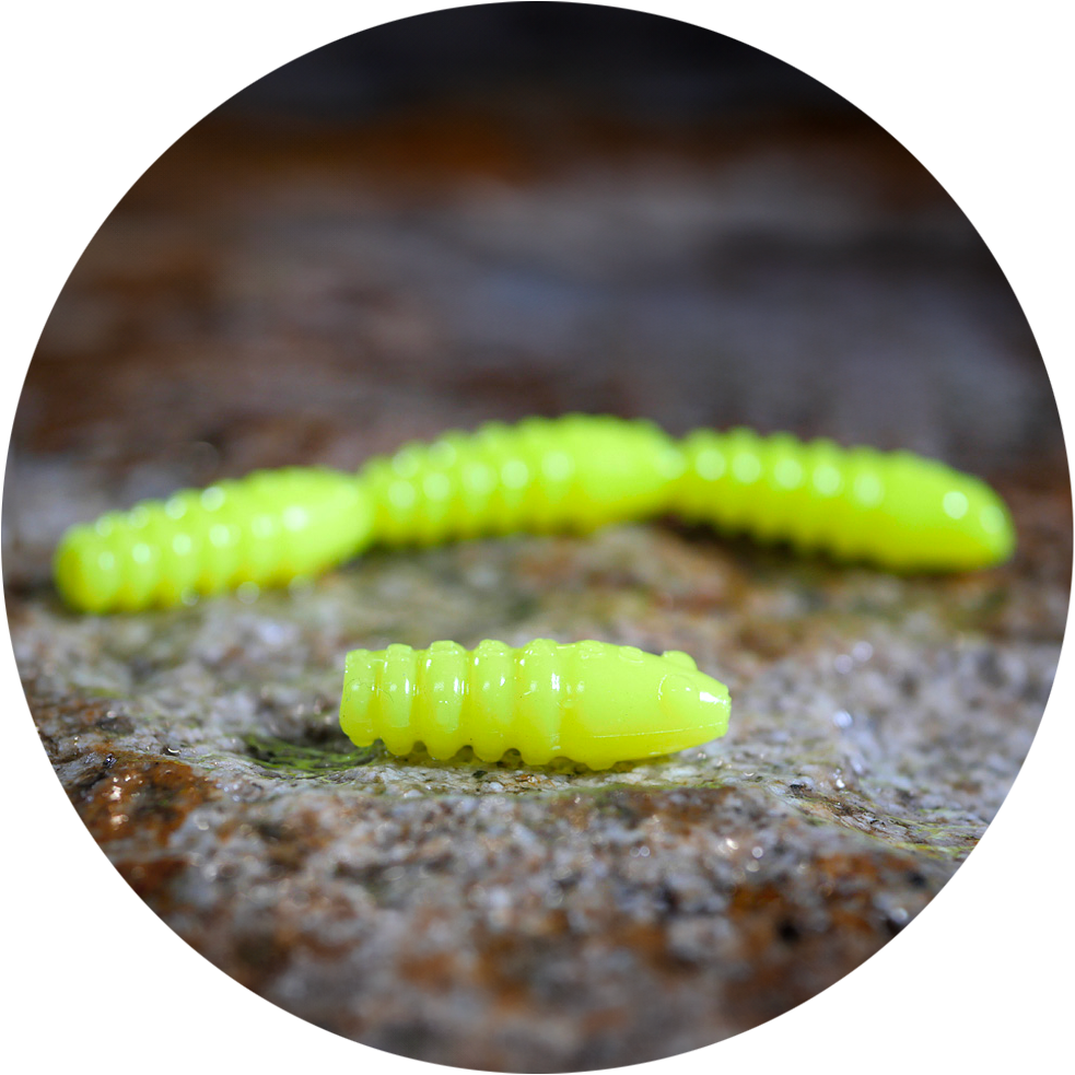 Redbass gumová nástraha trout grub signal yellow uv color - 3x33 mm