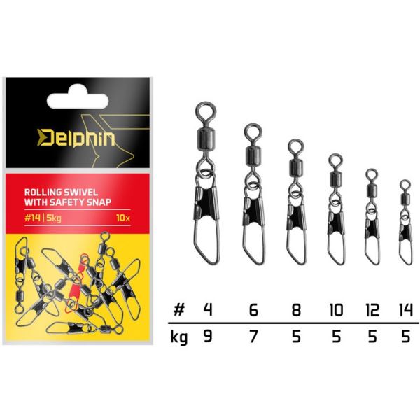 Delphin Karabinka S Obratlíkem Rolling Swivel With Safety Snap 10 ks