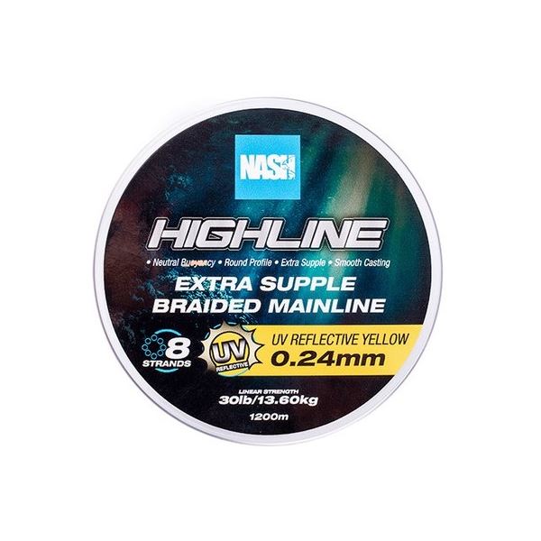 Nash Splétaná Šňůra Highline Extra Supple Braid UV Yellow 1200 m