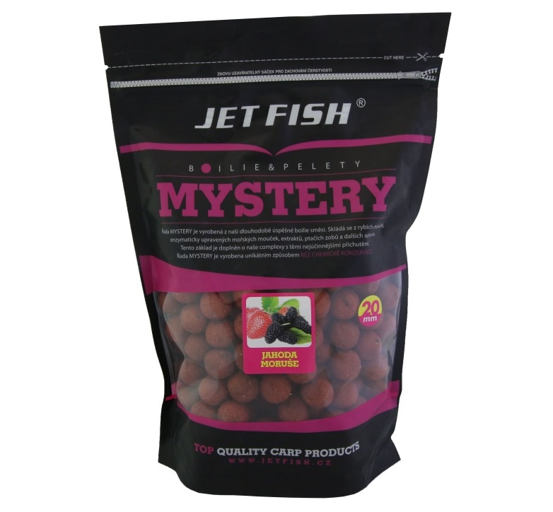 Levně Jet fish boilie mystery jahoda moruše - 1 kg 24 mm