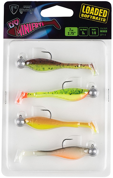 Levně Fox rage gumová nástraha mini fry 4 mixed uv color pack loaded 7 cm 5 g 1/0 hlava