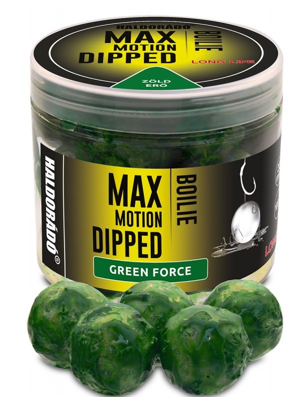 Levně Haldorádó dipované boilies dipped max motion 80 g 20 mm - green force