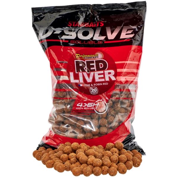 Starbaits Rozpustné Boilie D-Solve Boilies Red Liver 2,5 kg 20 mm