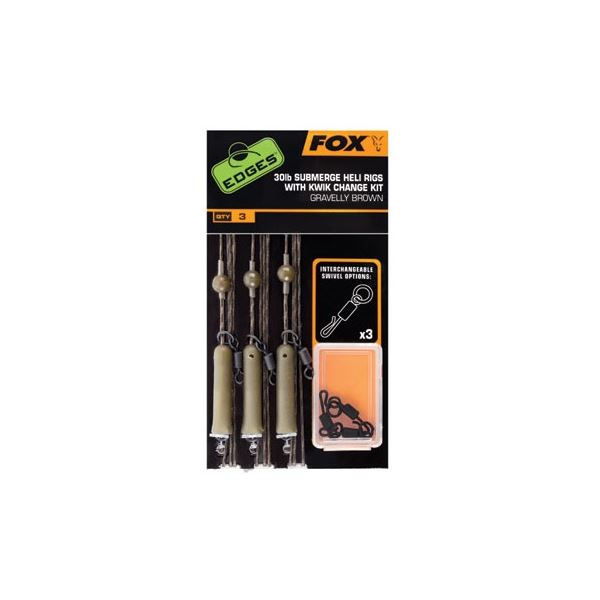 Fox Edges Brown Submerge 30lb Heli Rigs Kit x 3 inc Kwik Change Kit